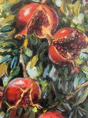 Pomegranate tree original oil painting modern wall art