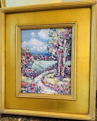 KADLIC Original Oil Painting Modern Abstract Landscape Impasto Gold Gilt Frame