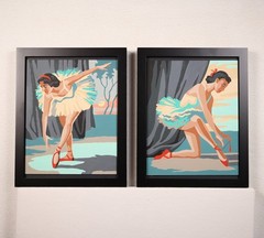 Vintage 1950s Paint by Number „Ballet Dancer“ Framed Set of 2 Float Mounted
