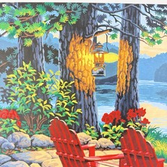 Evening River Cabin & Adirondack Chairs Paint By Numbers Painting 2011 Completed