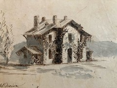 Old Watercolor Ink Painting On Saint Sulpice Paper XIX Century Landscape