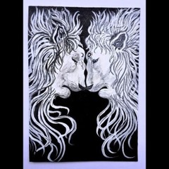 ACEO Original Lions Love Animals Acrylic Card Hand Painting Tattoo Mini Art NEW