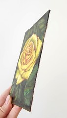 Framed Yellow Rose Original Oil Painting 5×7 Signed OOAK Floral Wall Art