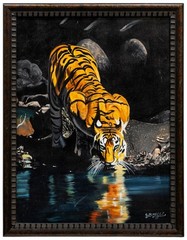 Sylvester Wells (Florida Highwaymen) Tiger at the Water’s Edge, Oil on Canvas