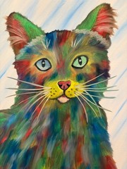 Original oil painting signed 11 x 14 in colorful abstract cat