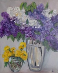 bouquet of lilacs original oil painting, dandelions oil painting, flowers art