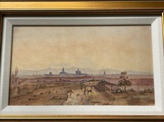 ANTIQUE LANDSCAPE PAINTING TOWN VIEW MEXICAN INDIAN HOME PEOPLE VILLAGE OLD