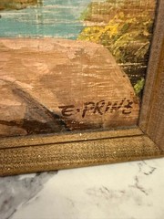 A. EMIL PRINZ (American, born 1856) Roosters Painting Landscape On Board Signed
