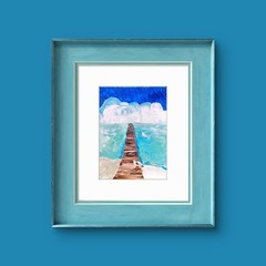 The Almost Empty Pier Colorful Original Modern Art Acrylic Canvas 11×14 Signed