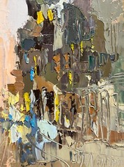 Oil painting City Ukrainian painter Canvas Framed original Decor cityscape art