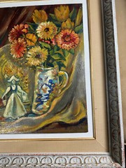 B Zoole „Still Life With Flowers And Statue Scene“ Oil Painting – Signed/Framed