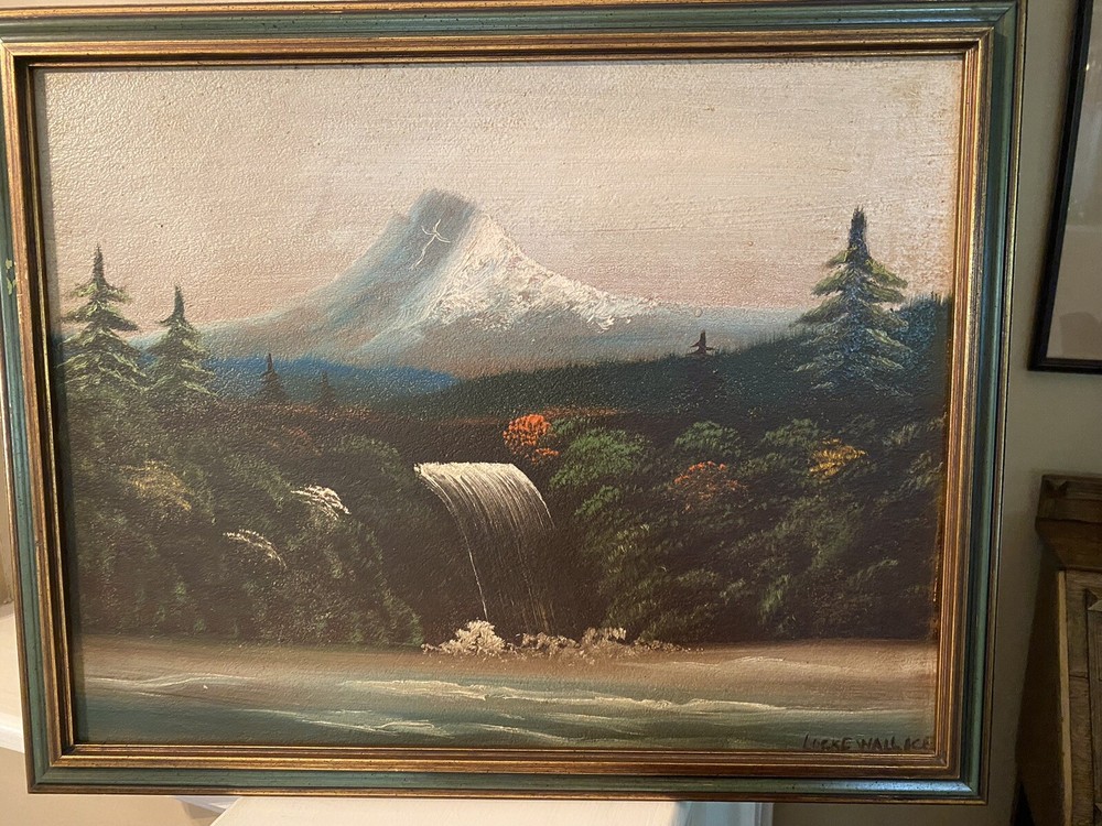 50’s Washington DC artist LOCKE WALLACE oil PAINTING “Landscape” Folk Art
