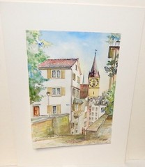 TORRI J. BREU „ZURICH PFALZGASSE“ ORIGINAL WATERCOLOR STREET SCENE PAINTING