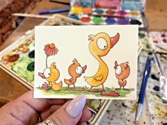 ACEO Original Watercolor Illustration, „Ducks in a Row“ by Tara J. Hannon