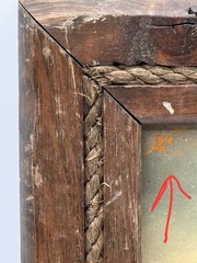 Antique Oil Seascape Painting Signed C. Rownay in Rustic Rope Wood Frame 12.5×10