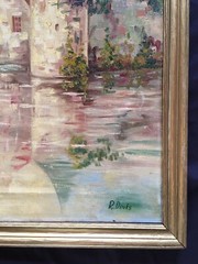 ANTIQUE OIL PAINTING LISTED ROY DEETS CASTLE LANDSCAPE GOLD FRAME 25.5″ X 28.5″