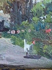 Joseph Harencz ATQ VTG Miniature Chicken Genre Landscape Impressionism Painting