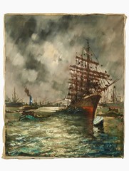 Oil painting Ship in stormy sea Oil Painting seascape sail boat