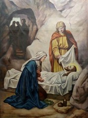 Vintage Painting, „Jesus in the Sepulchre“, Very Large Religious, Signed 1942!!