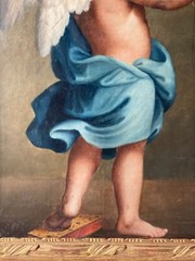 Antique Italian Oil Painting Cupid Eros 19th Century Baroque Portrait Framed