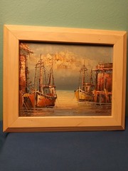 Nautical Fishing Boats Oil Painting Harbor Signed Florence