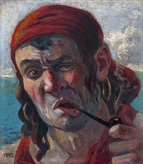 Maurice Durupt, Vintage French Oil Painting Portrait Pirate Sea Signed 1944