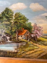 Winona E. Hagerty Original Oil on Board Country Spring Landscape Painting Framed