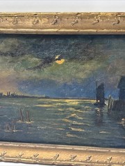 MOON LIGHT LIT PAINTING NOCTURNAL COASTAL NAUTICAL 19TH TO 20TH CENTURY MYSTERY