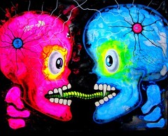 skull skeleton pop art contemporary fluo painting original modern artist gothic