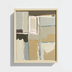 Vertical Abstract Oil Painting, Neutral and Pink Modern Small Framed Wall Art