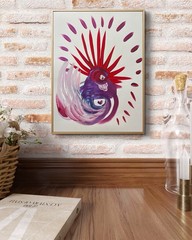BLESSED#1534 Punk Patriot Rooster Heart 14×11 Original Paper Art Abstract