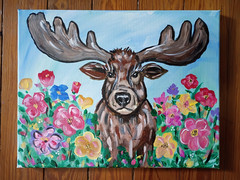 Floral Moose 11×14 Canvas Original Art Expressionism Alaska Animals Abstract