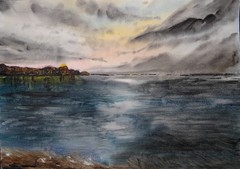 Arisa Strazds – „Glow“ – Sunset Seascape Watercolor/Paper Painting, 29x42cm