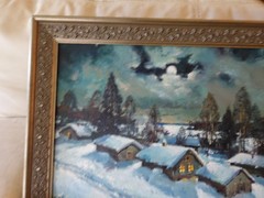 Russian Snow Scene,by Moonlight, Fine Framed Oil Painting,Signed.