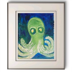 Glowimg Octupus Pup Vibrant Colorful Abstract Canvas Painting 11×14 Signed