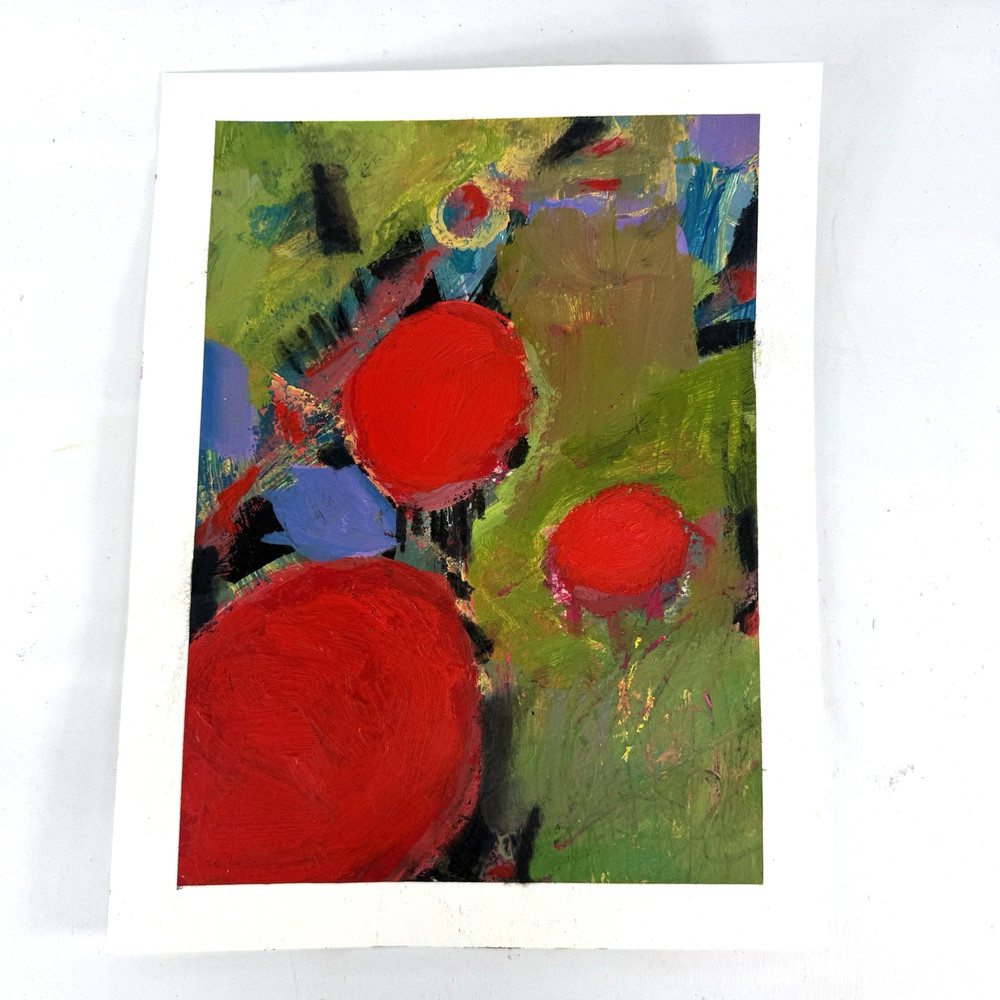 Original Abstract Art Painting on Heavy Paper Colorful Acrylic Signed 9×11.75 A