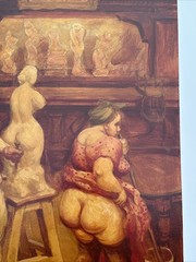 ANTIQUE PORTRAIT PAINTING SCULPTOR STUDIO WOMAN FEMALE MODEL ALAN H WOODS LISTED