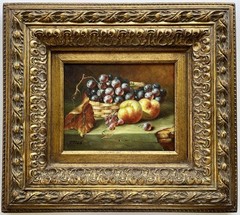 Original Still Life Oil Painting On Ornate Gilt Wood Frame Grapes
