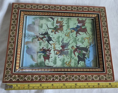 PERSIAN Miniature on Marquetry Frames KHATAM KARI 19th Century Hand Painted