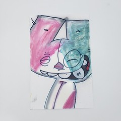 Colorful Graffiti Cat Acrylic Painting On Paper By NYC Graffiti Artist PUKE