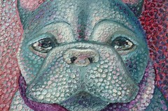An oil painting of a French Bulldog. The canvas size is 20 x 30 centimeters.