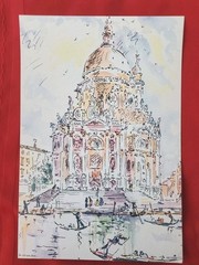 Venice watercolor print by Antonio Lucarda 11.5 x 8 inches circa 1950s