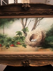 BEAUTIFUL MAX KARP ENAMEL ON COPPER BIRDS NEST BUILT IN STRAWB FIELD ART WORK