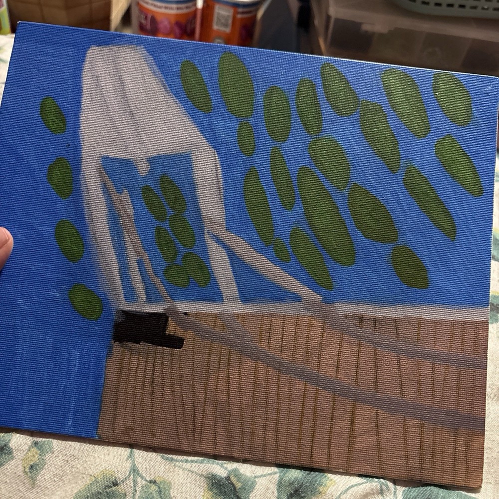 Original Abstract Acrylic Painting Tree Landscape on Canvas Blue Green Brown