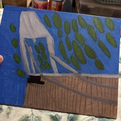 Original Abstract Acrylic Painting Tree Landscape on Canvas Blue Green Brown