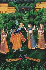 Krishna Ras Leela Painting Of Radha Krishna Dancing Art On Silk Cloth 10×13 Inch