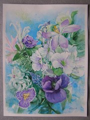 Spring Flowers Bouquet Original Watercolor Acrylic Painting Art By Artist