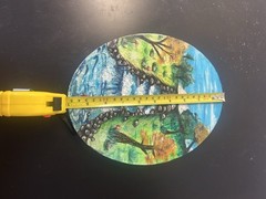 Hand-Painted Oval Landscape. “River Scene autumn days”