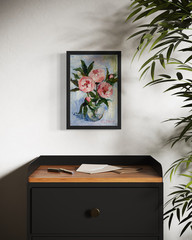 Original Oil Painting Pink Peony Floral Art Hand Painted Flower Wall Decor 12×8