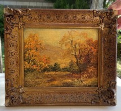Listed Paul Wesley Oil on Canvas Gesso Frame Landscape Painting Pair Antique